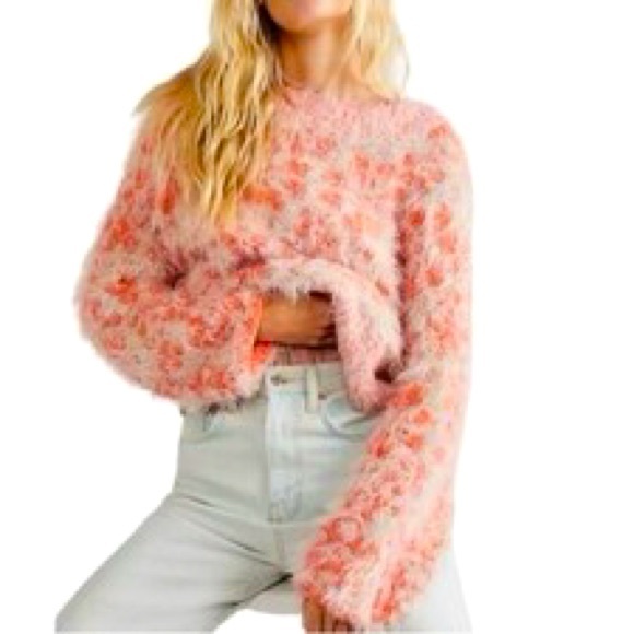 Free People Phoebe Strawberry Cream Fuzzy Sweater - Picture 1 of 7